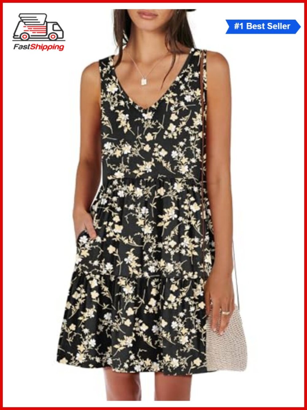Women's Sleeveless Mini Tank Dress Tiered Swing Sundress Casual